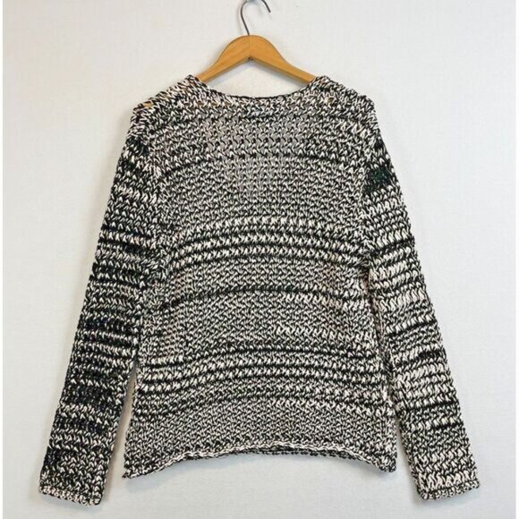 BABATON Aritzia Chunky Open Knit V Neck Sweater Sz M Black White Relaxed Fit - Picture 4 of 10